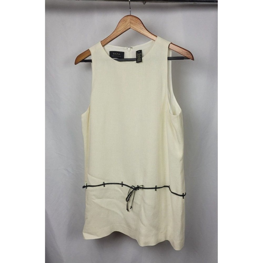 Dana Buckman Women's Sleeveless Ivory Top Linen/ Viscose Blend Belted Size 10
